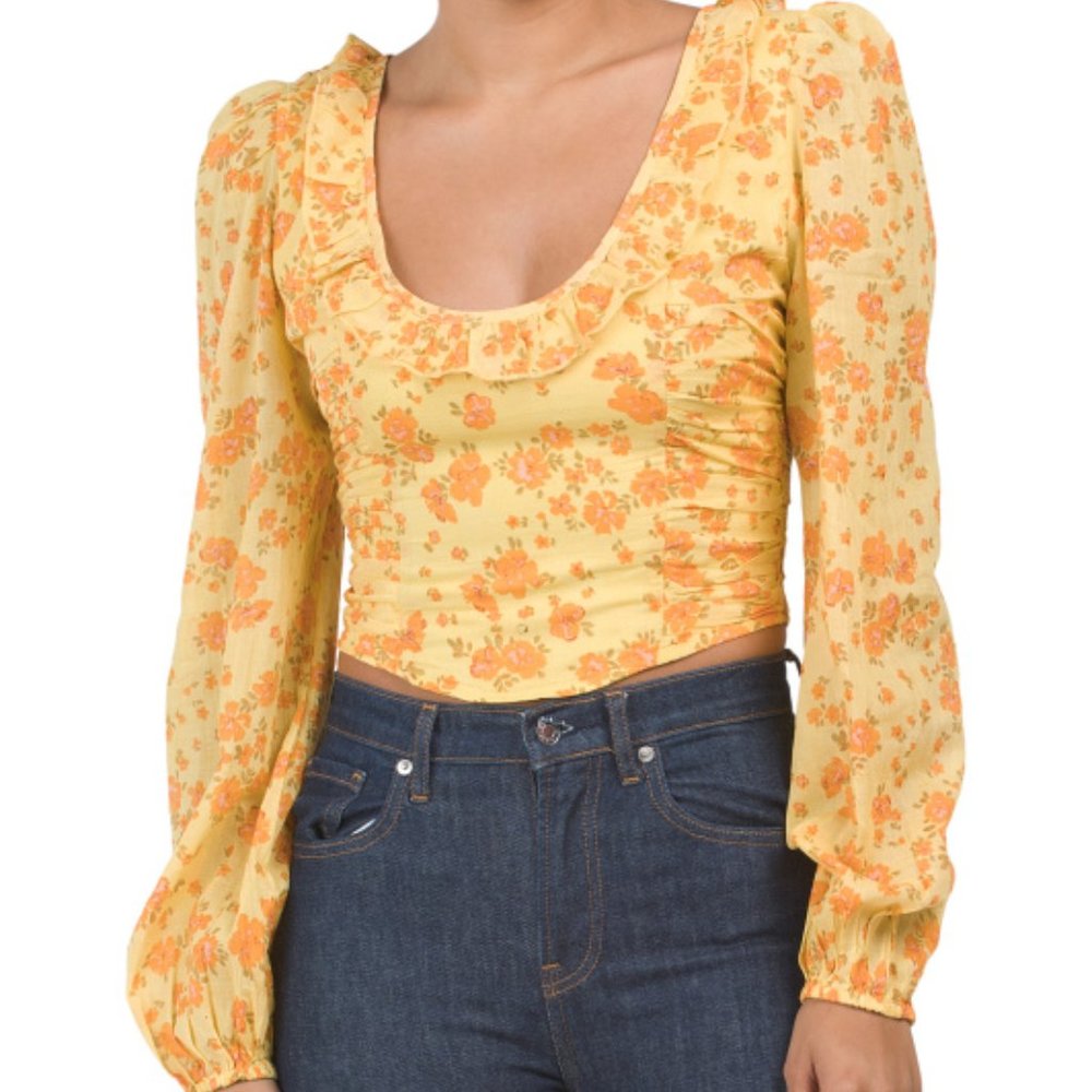 FREE PEOPLE Another Life Goldenrod Floral Printed Crop Top NWT NEW $98 XS